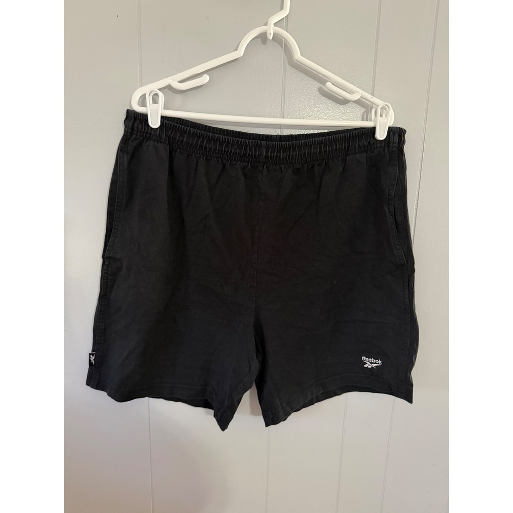 Reebok Athletic Shorts Mens XL Black Vintage Vector Logo Elastic Waist Pockets